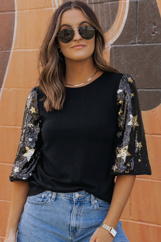 Threaded Pear Lara Splicing Half Sleeve Top
