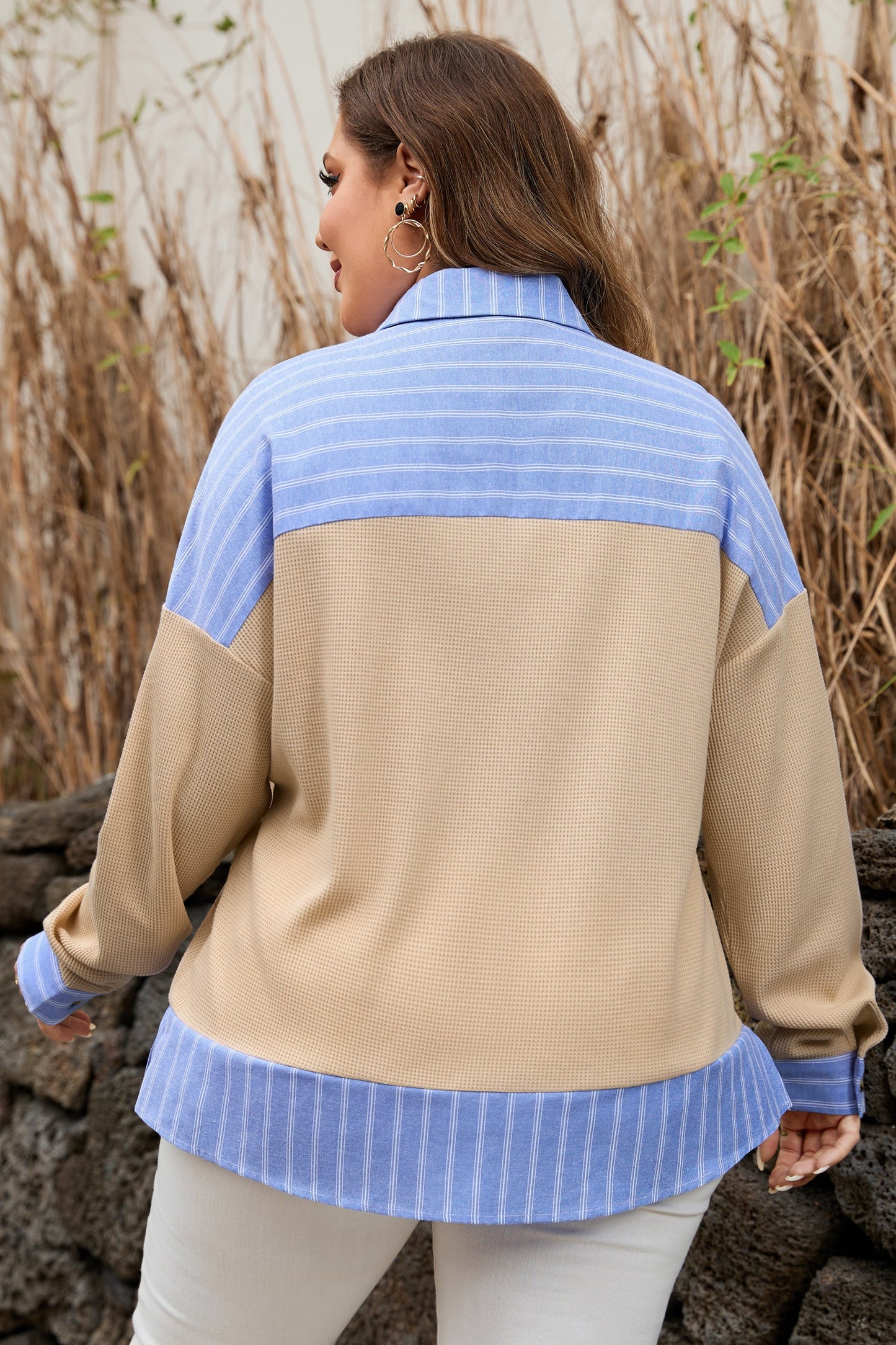 Threaded Pear Evelynn Waffle Knit Collared PLUS Top