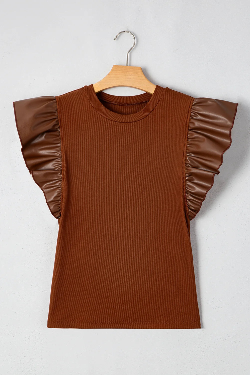 Threaded Pear Macy Leather Ruffle Sleeve Blouse