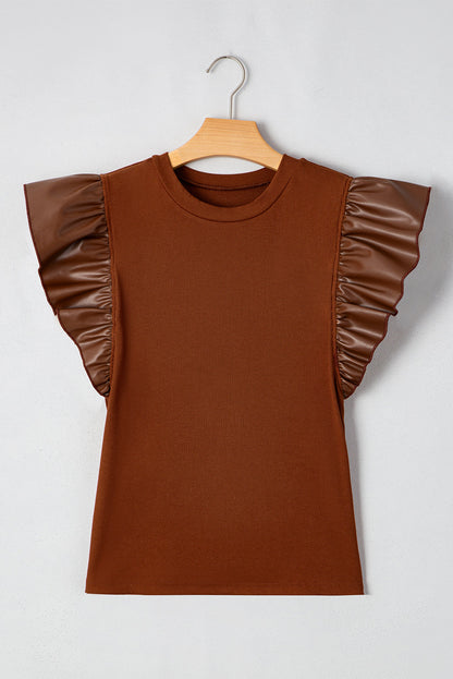 Threaded Pear Macy Leather Ruffle Sleeve Blouse
