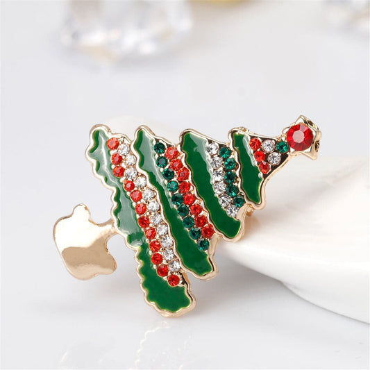 Cubic Zirconia & Goldtone Christmas Tree Brooch