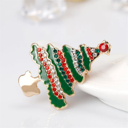 Cubic Zirconia & Goldtone Christmas Tree Brooch