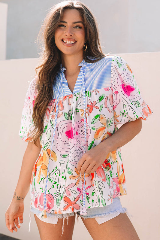 Threaded Pear Cameron Floral Striped Yoke Blouse