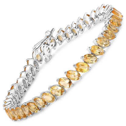 18.06 Ct Oval Golden Yellow Citrine Prong Sterling Silver Diagonal S-Link Tennis Bracelet