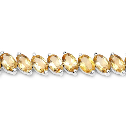 18.06 Ct Oval Golden Yellow Citrine Prong Sterling Silver Diagonal S-Link Tennis Bracelet