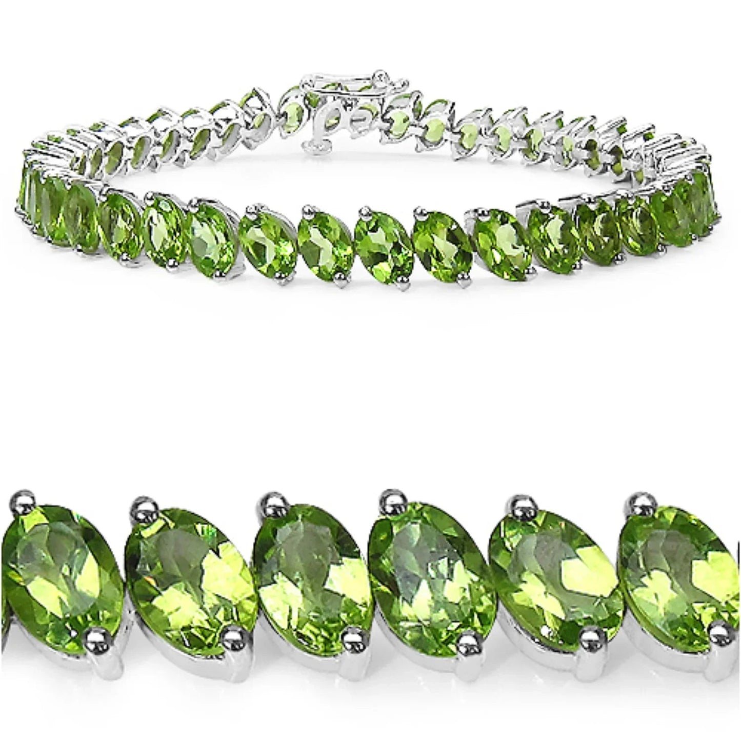 19.35 Ct Marquise Olive Green Peridot Prong Sterling Silver Inline Tennis Bracelet