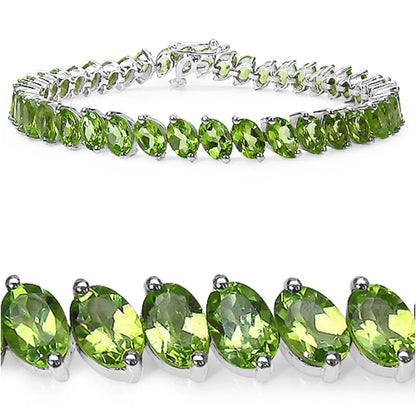 19.35 Ct Marquise Olive Green Peridot Prong Sterling Silver Inline Tennis Bracelet