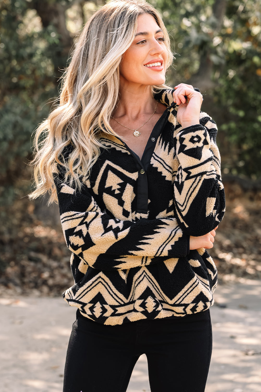 Threaded Pear Clara Half Placket Plush Sweatshirt