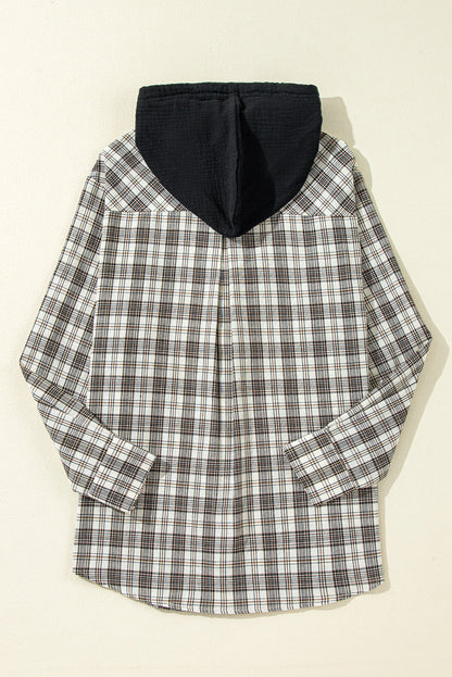 Threaded Pear Ariella Checkered Loose Fit Buttoned Hooded Shacket