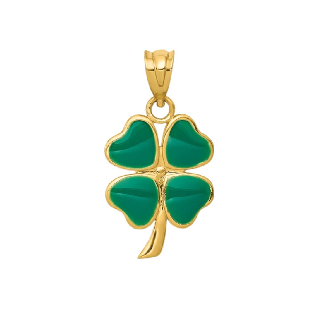 Four Leaf Clover Green Enameled 14k Gold Charm Pendant Only