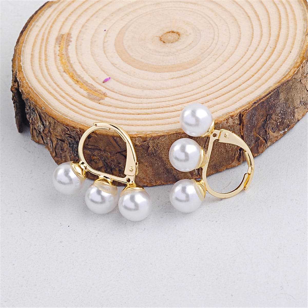Pearl & Goldtone Triple Stud Earrings