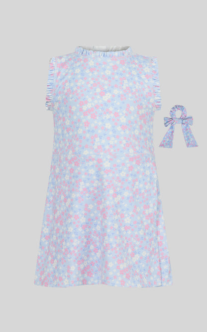 Toddler Girls Ruffle Dress & 3" Short & Bow Scrunchie