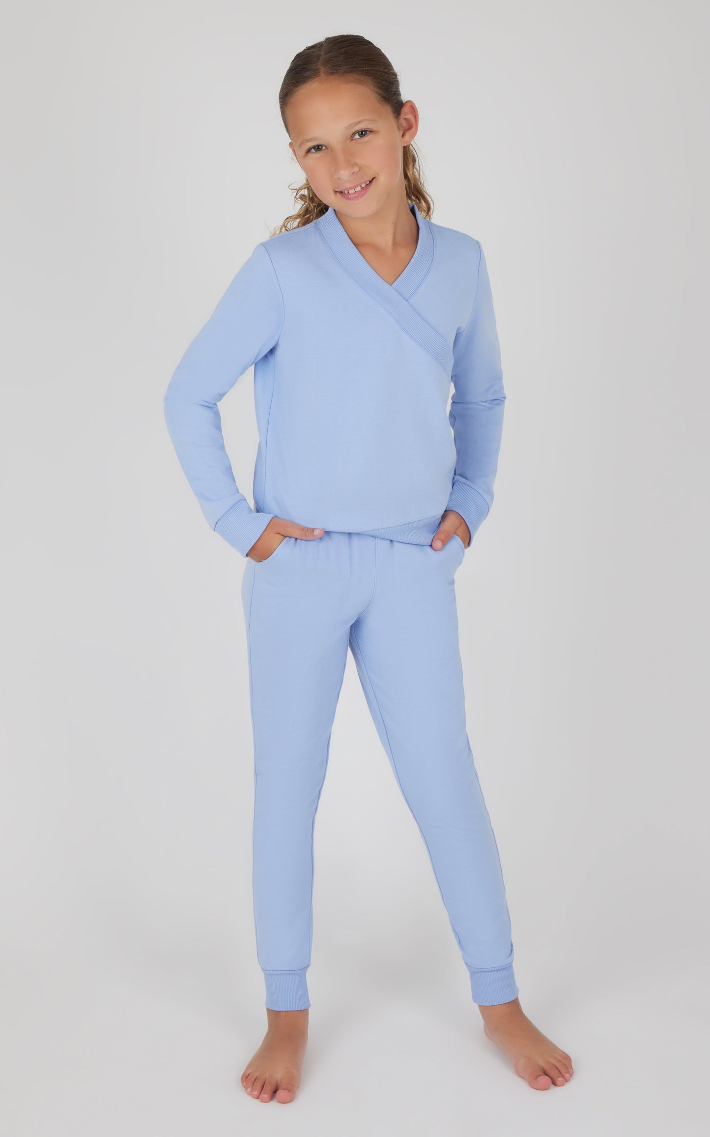Girls 2 PC Terry Crossover Long Sleeve Top + Brushed Jogger Set