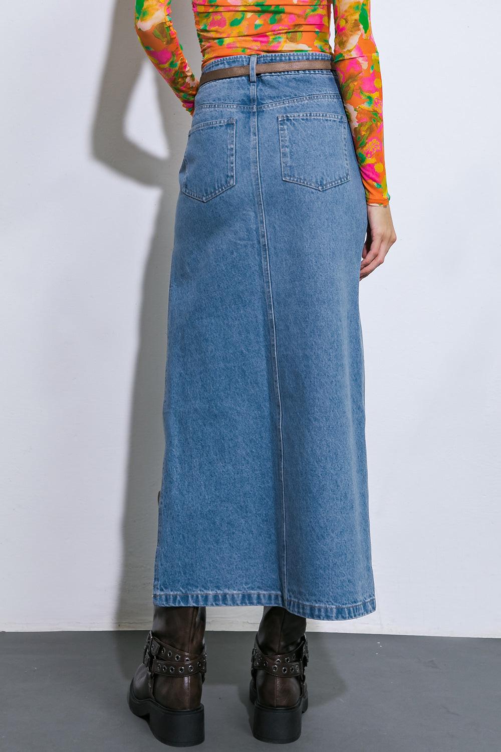 Keep Shining Denim Midi Skirt