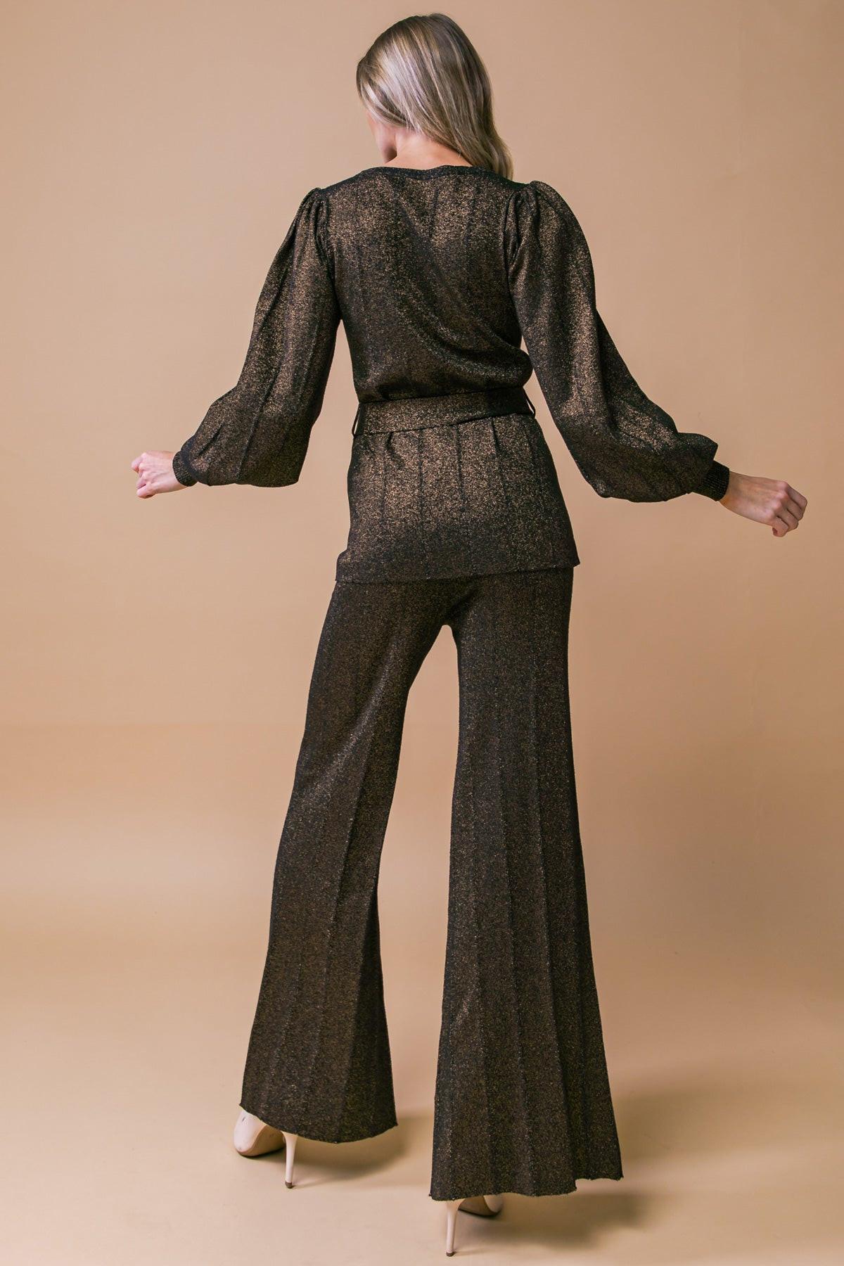 Stunning Stance Metallic Sweater Tunin and Pant Set