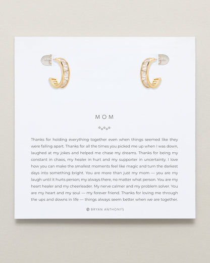 Mom Baguette Mini Hoop Earrings