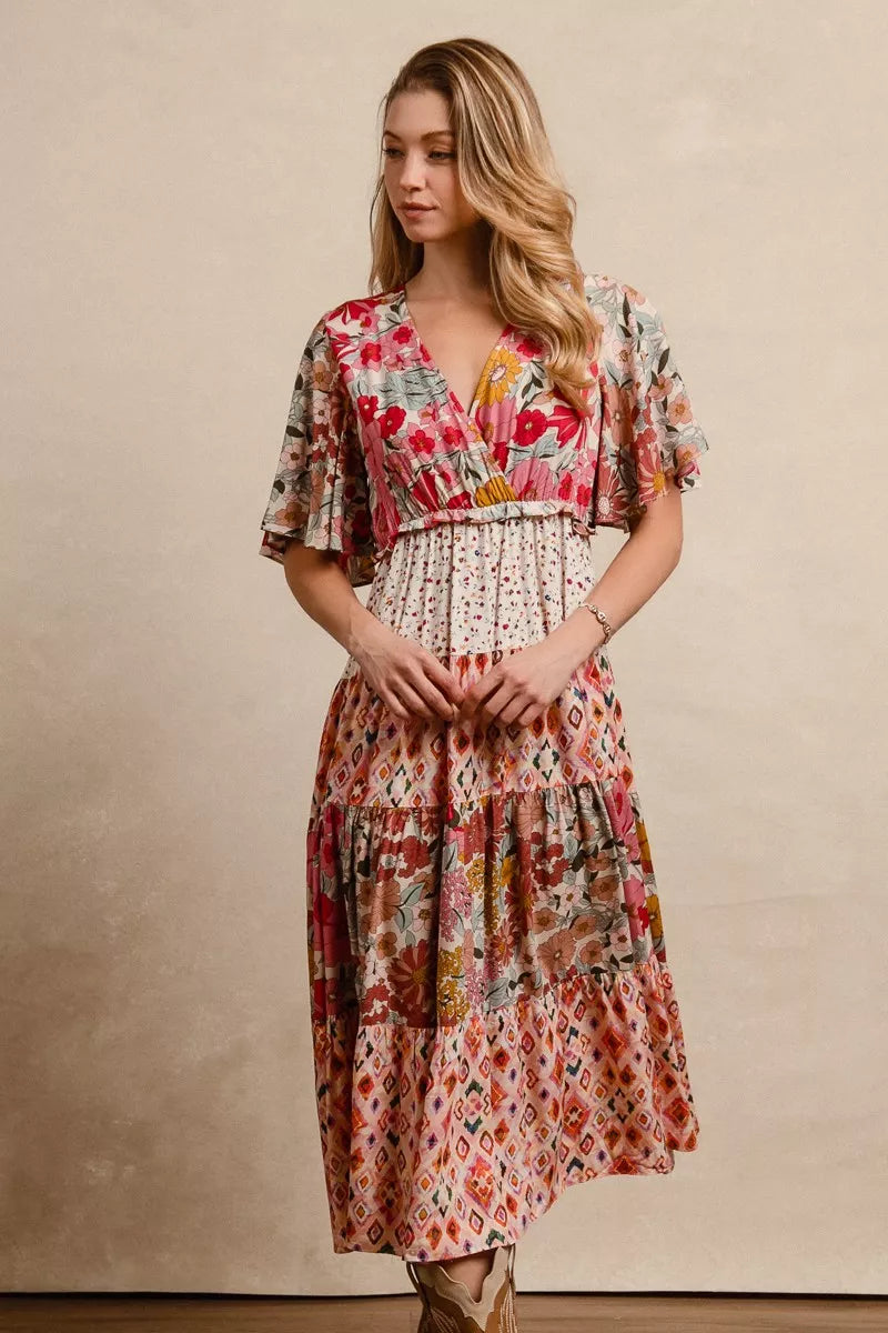BiBi Floral Print Mix and Match Midi Dress