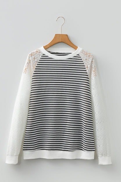Threaded Pear Taylor Hollowed Lace Patchwork Long Sleeve Top