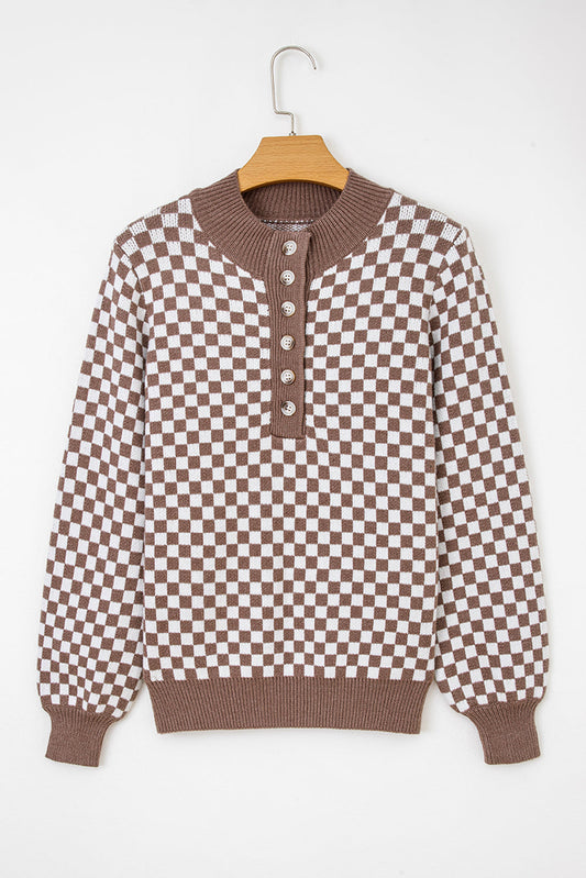 Threaded Pear Mckinley Trim Checkerboard Knit Sweater