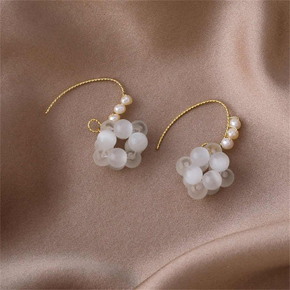 White Cat's Eye & Pearl Goldtone Grape-Group Drop Earrings