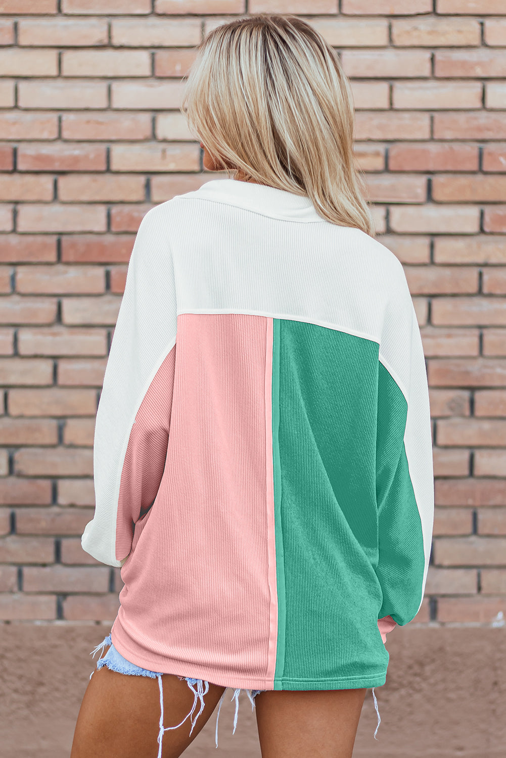 Threaded Pear Kehlani Ribbed Collared Oversized Sweatshirt