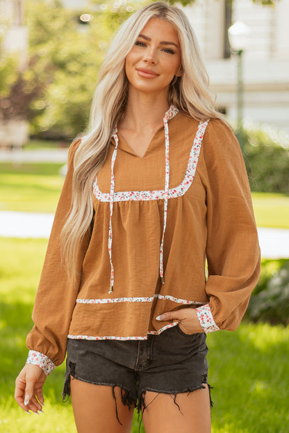 Threaded Pear Iridora Long Puff Sleeve Blouse