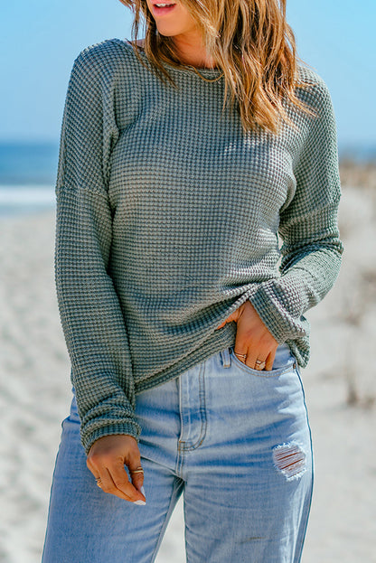Threaded Pear Avery Knit Drop Shoulder Long Sleeve Top