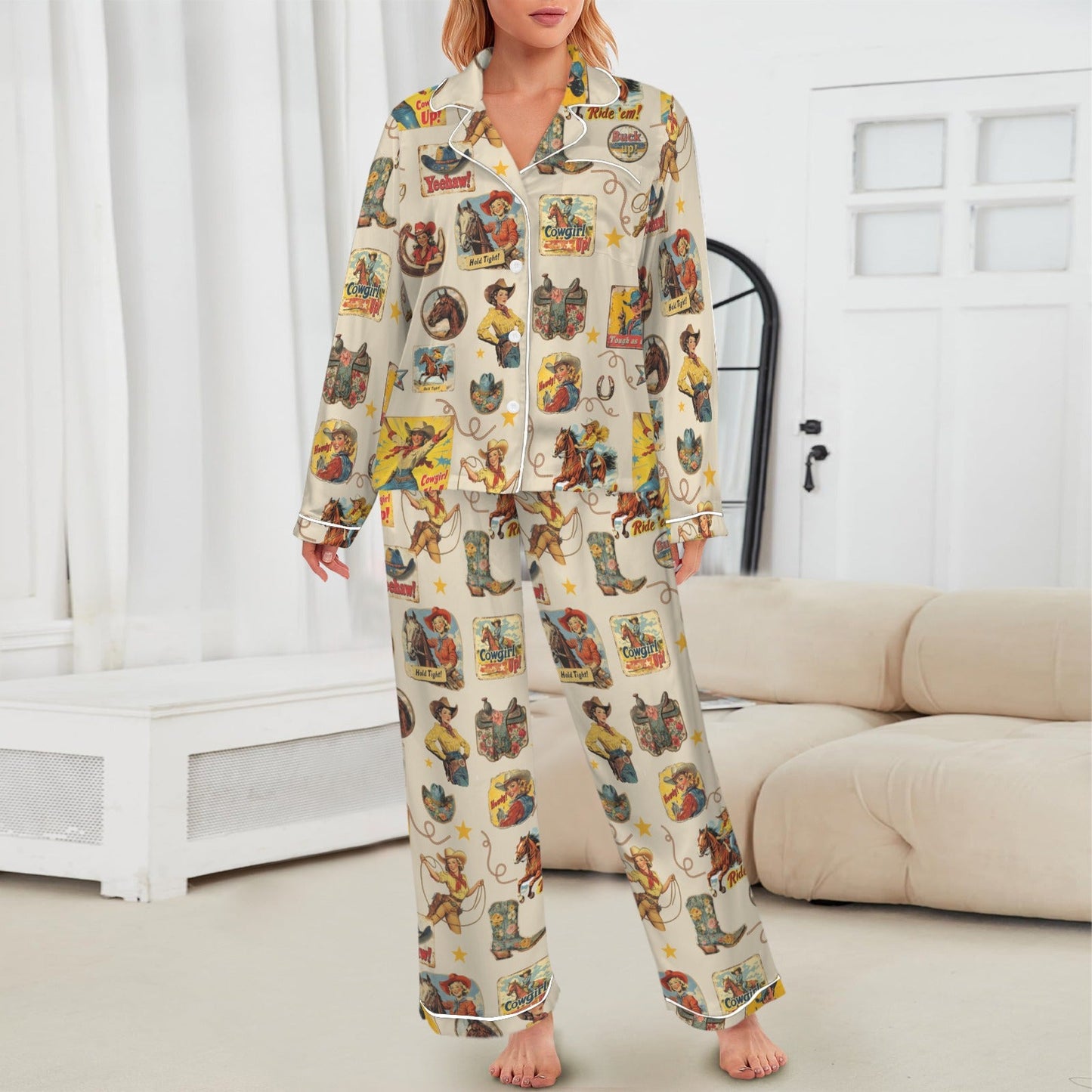 Baha Ranch Vintage Cowgirl Collage Western Rodeo Pajamas