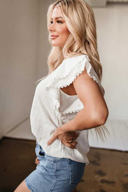 Threaded Pear Cecelia Ruffled Flutter Sleeve Blouse