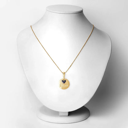 Round Blue Sapphire Prong Gold Plated Silver Mom Heart Pendant Necklace
