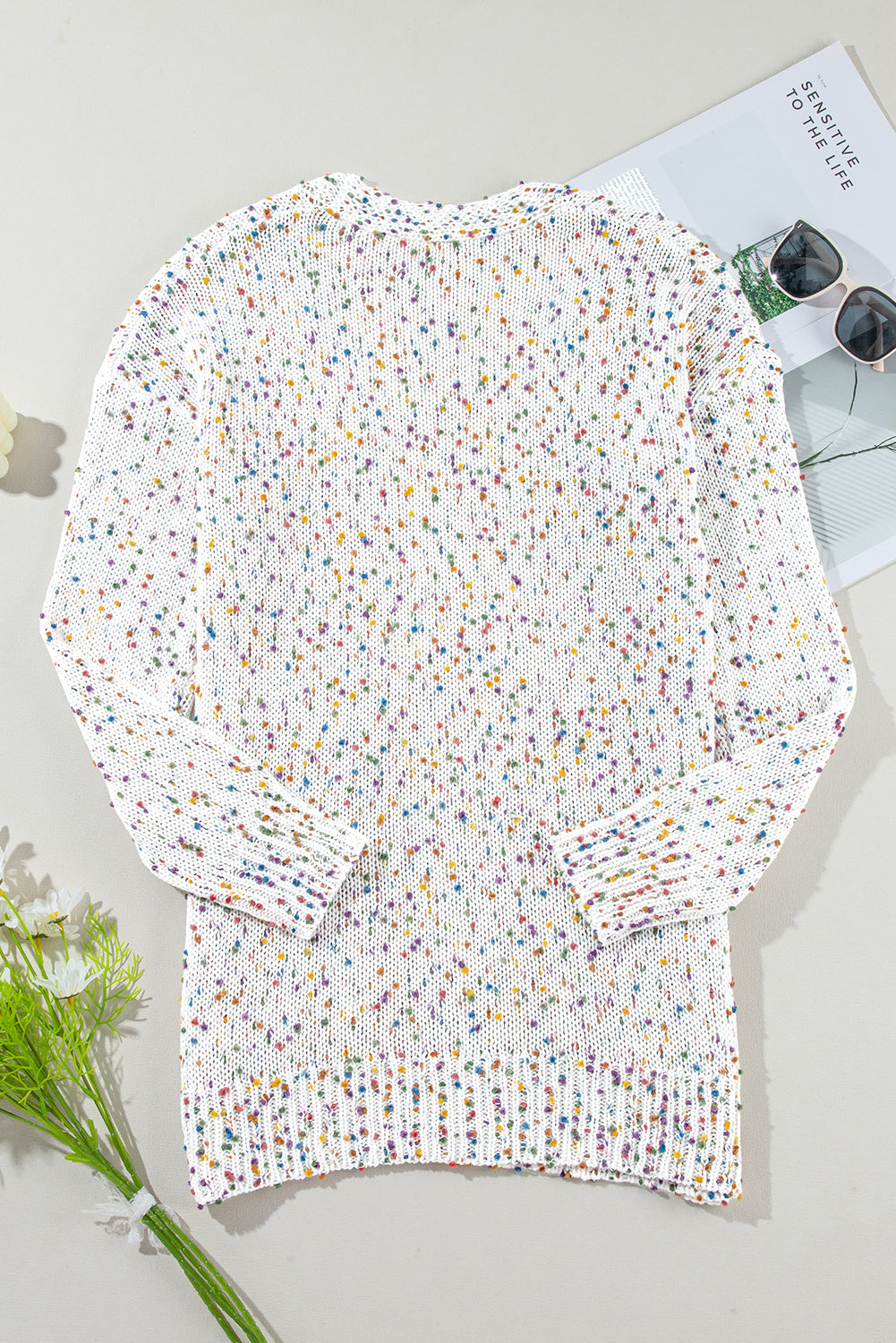 Threaded Pear Ailany Confetti Rib Knit Long Sleeve Cardigan