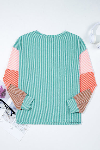 Threaded Pear Aria Knit Colorblock Henley Top