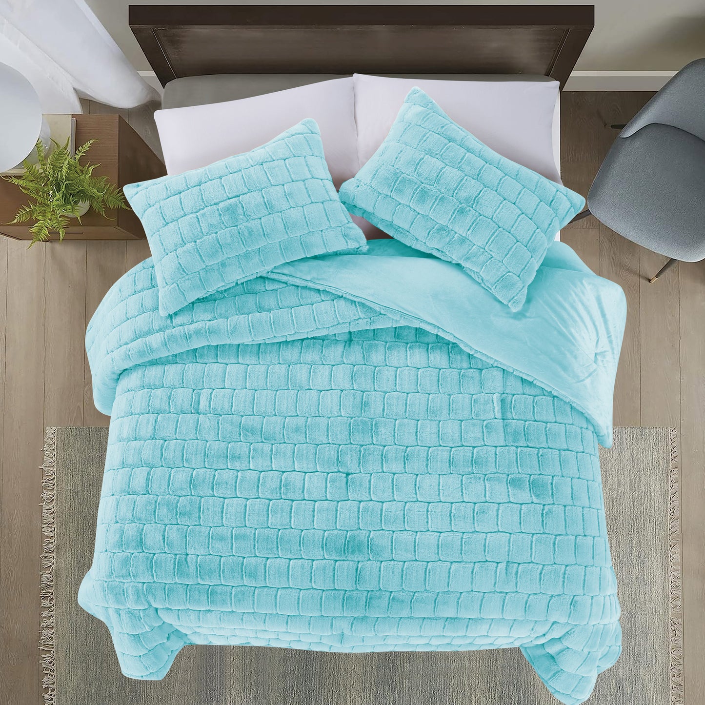 Elegant Comfort Fluffy 3-Piece Faux Rabbit Fur Comforter Set