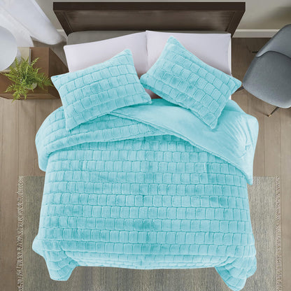 Elegant Comfort Fluffy 3-Piece Faux Rabbit Fur Comforter Set