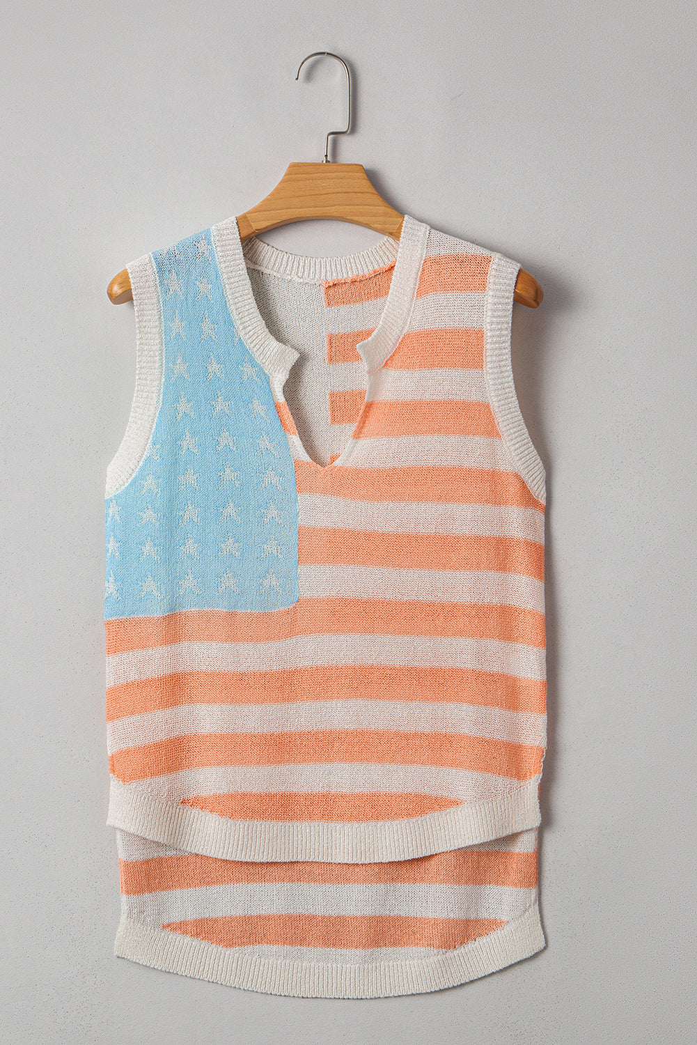 Threaded Pear Flag Notched Neckline Loose Sweater Vest
