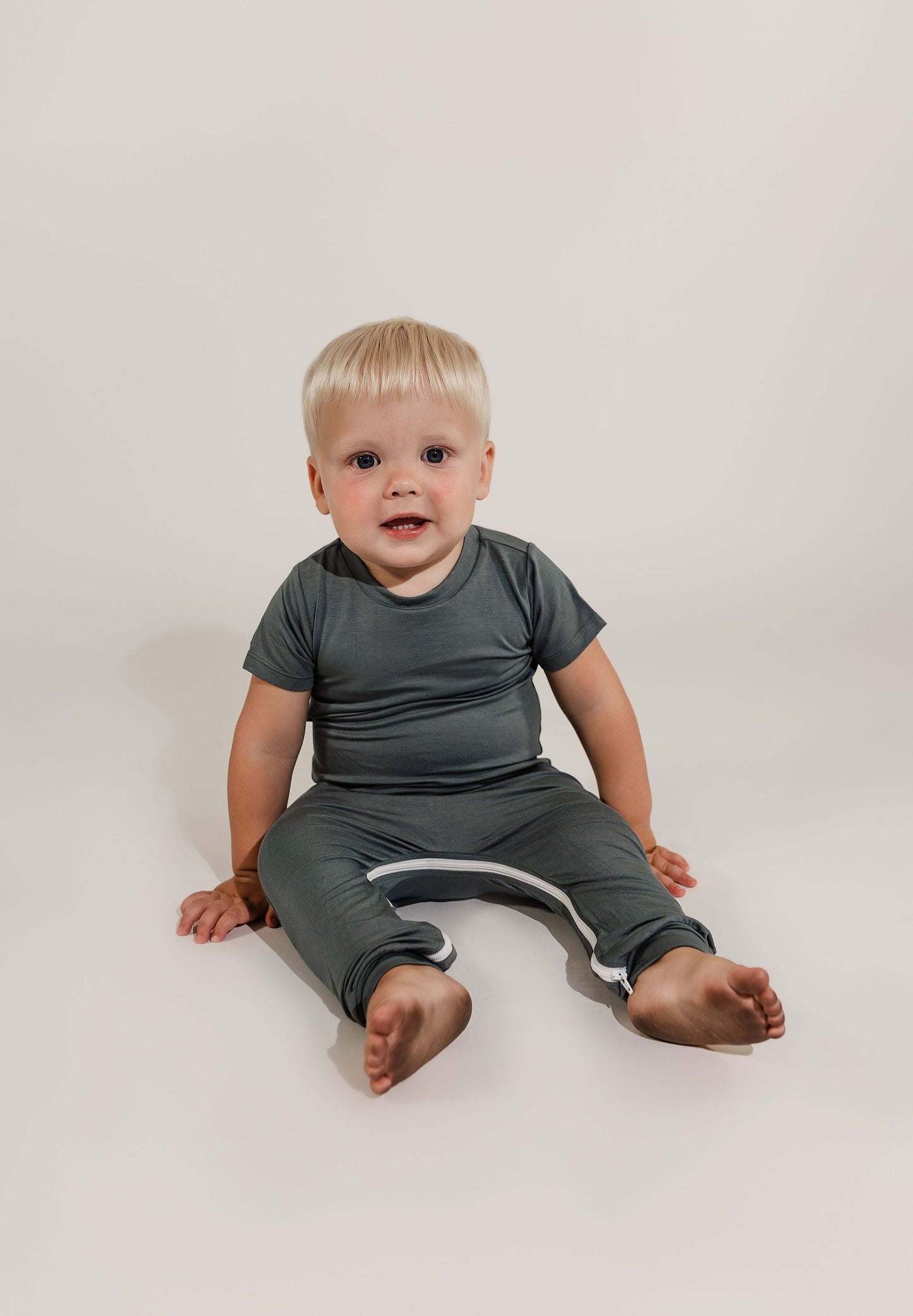 Deep Teal Bamboo Lyocell Zip Romper