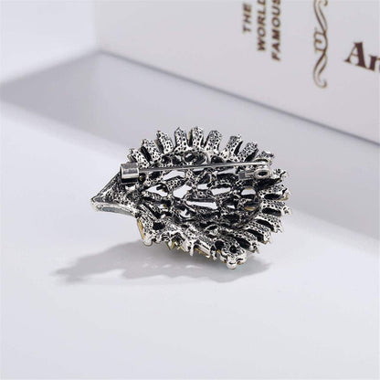 Cubic Zirconia & Silvertone Open Hedgehog Brooch
