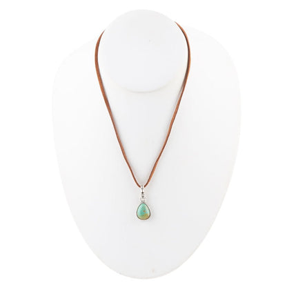 Basic Turquoise and Sterling Silver Pendant Leather Necklace