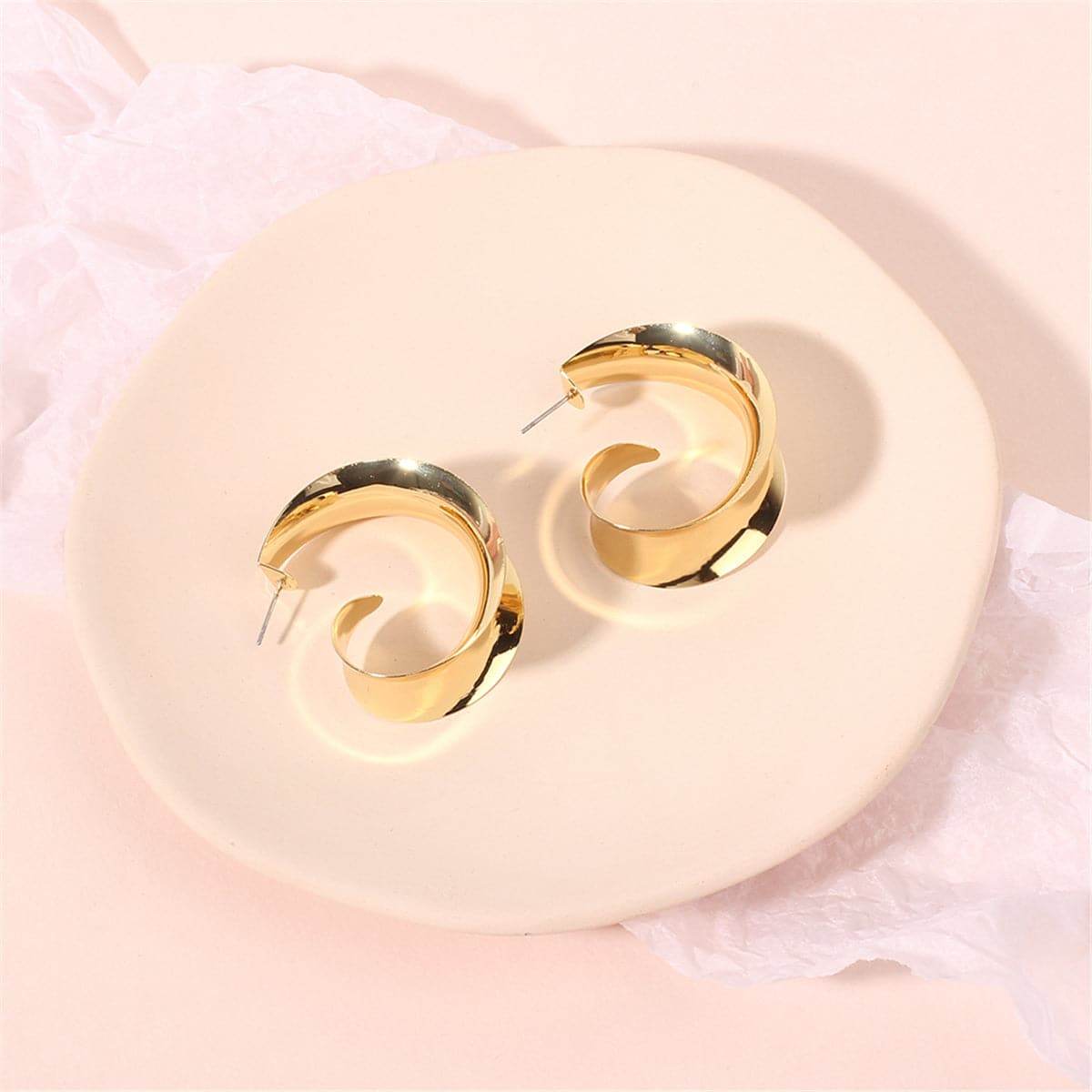 Goldtone Leaf Curl Huggie Earrings
