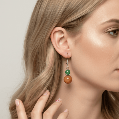 Green & Orange Jade Silvertone ‌Gourd-Shape Hook Earrings