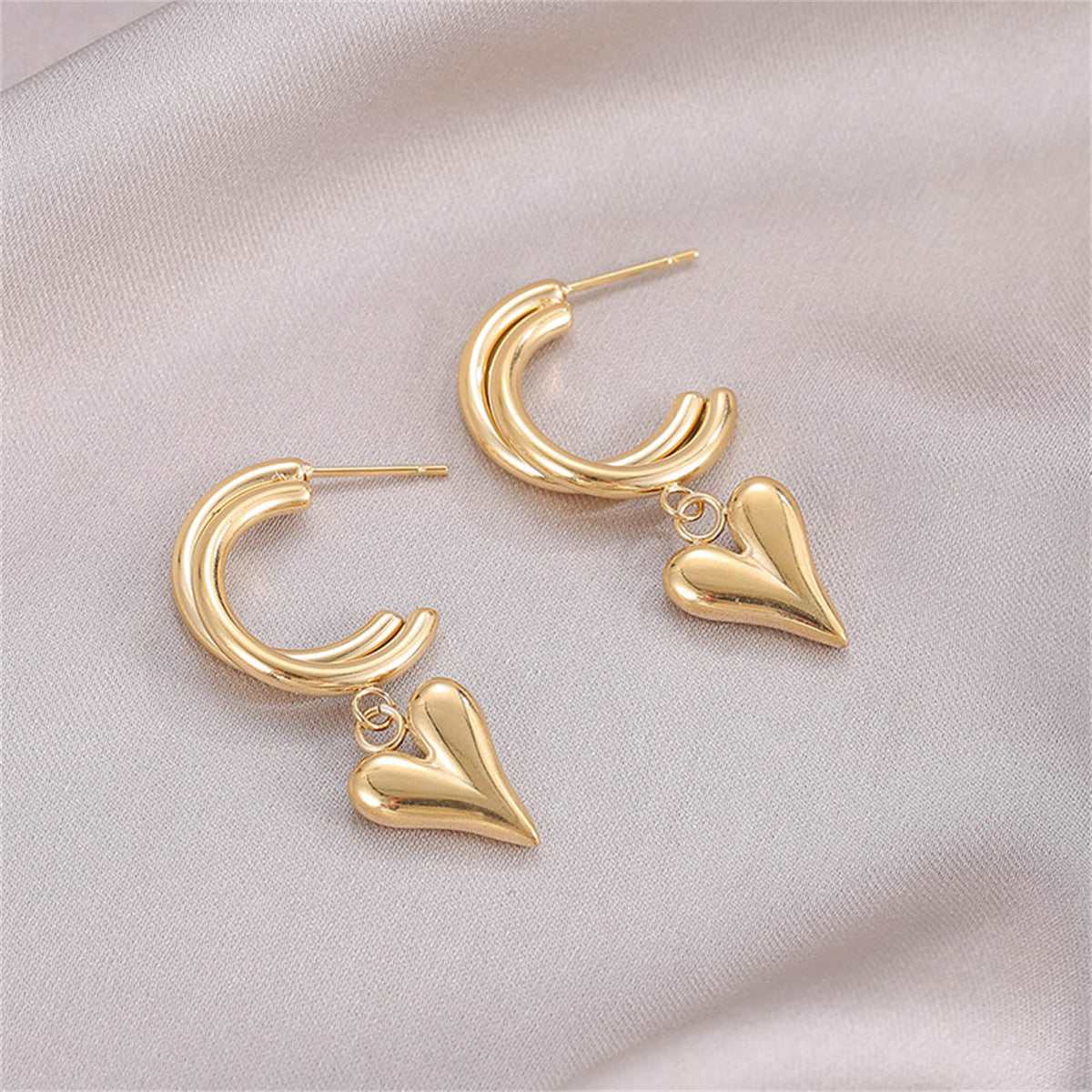 Goldtone Heart Hoop Drop Earrings