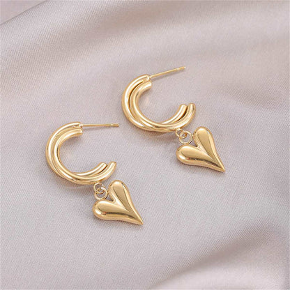 Goldtone Heart Hoop Drop Earrings
