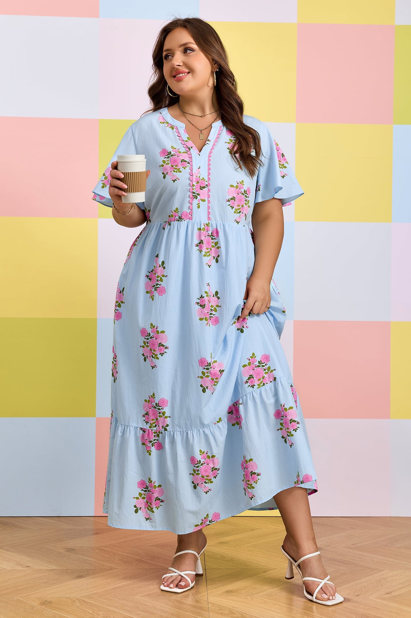 Threaded Pear Lucy Print Scalloped Trim Plus Dress