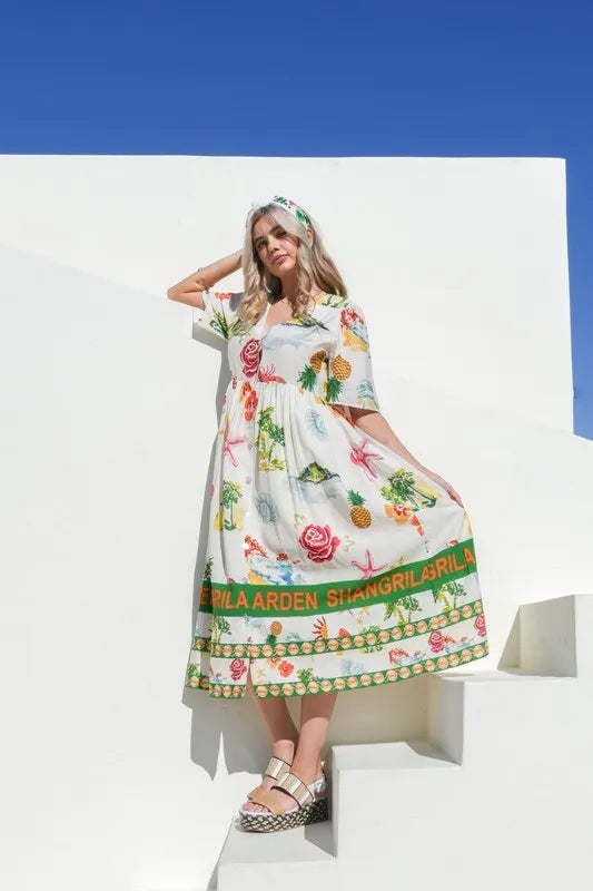 VERY J Button Down Printed Midi Dress