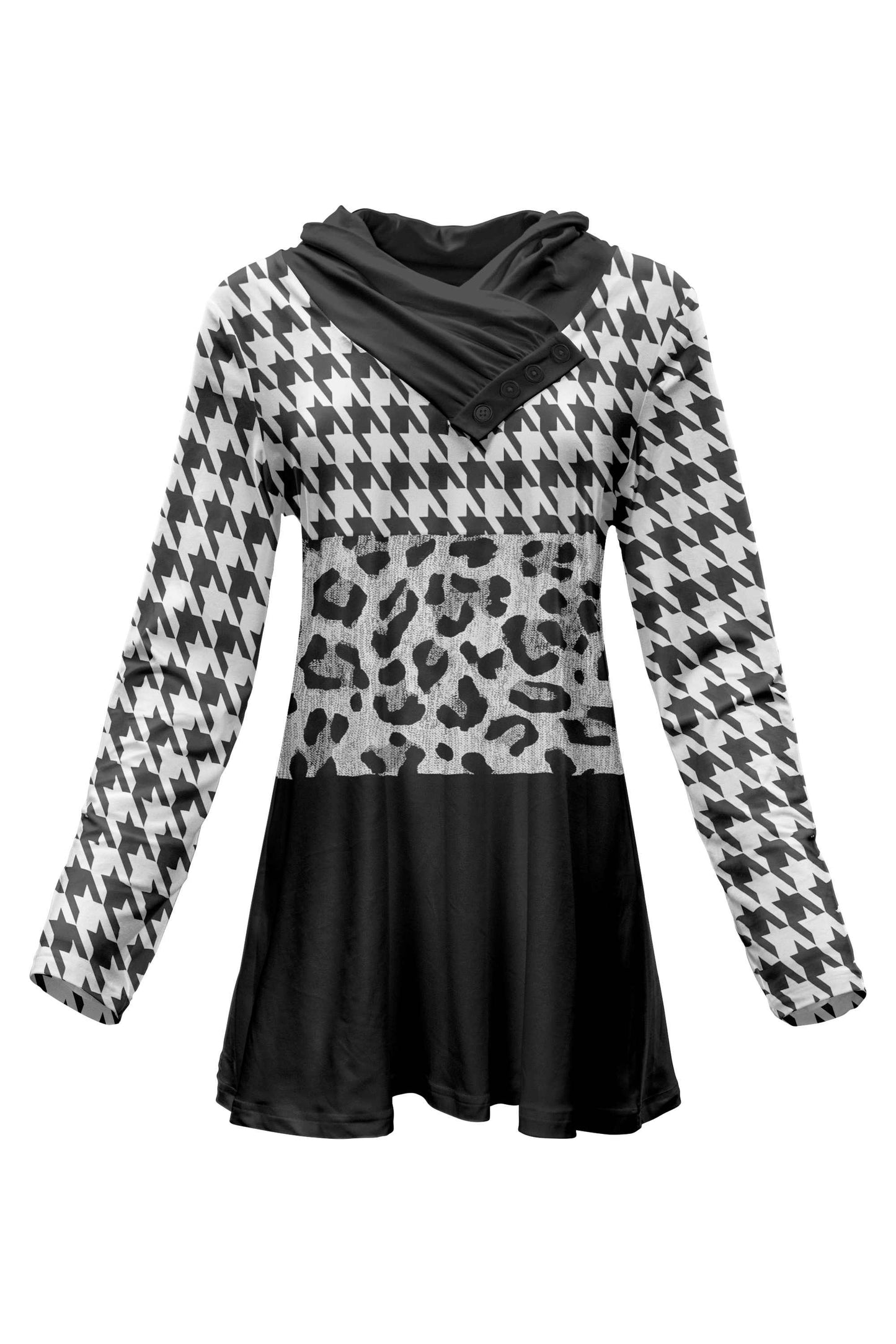 Black White Houndstooth Leopard Block-