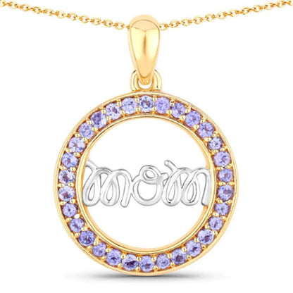 Round Violet Tanzanite Prong Gold Plated Silver Mom Circle Pendant Necklace