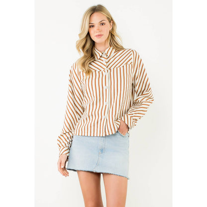 Kalli - Pearl Button Long Sleeve Stripe Top