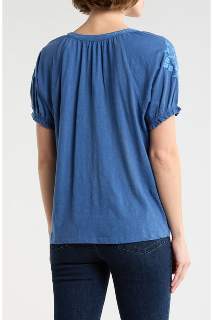 Lucky Brand Women's Emb Notch Neck - True Navy