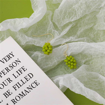 Green Resin & Goldtone Grape Bunch Drop Earrings