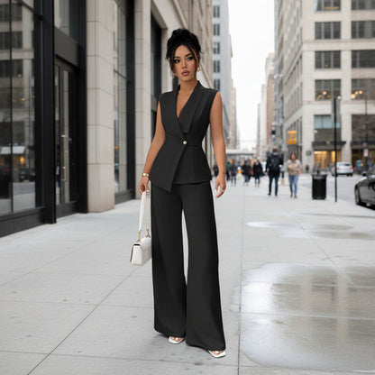 Women's Sleeveless Blazer & Straight-Leg Pants Two-Piece Set